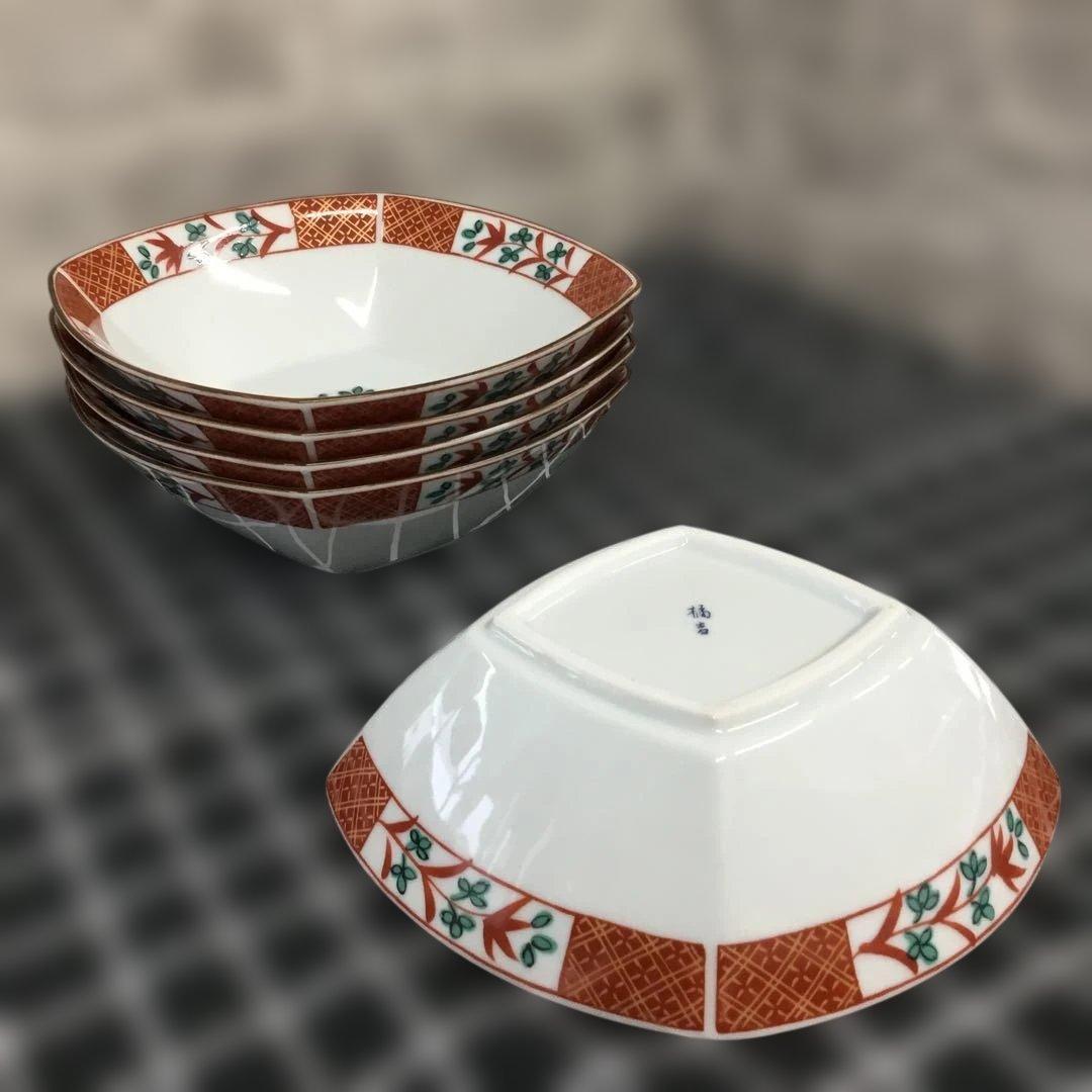 たち吉　呉須赤絵　煮物鉢　赤絵角　花数寄　赤絵皿　花あわせ　橘吉まとめ売り