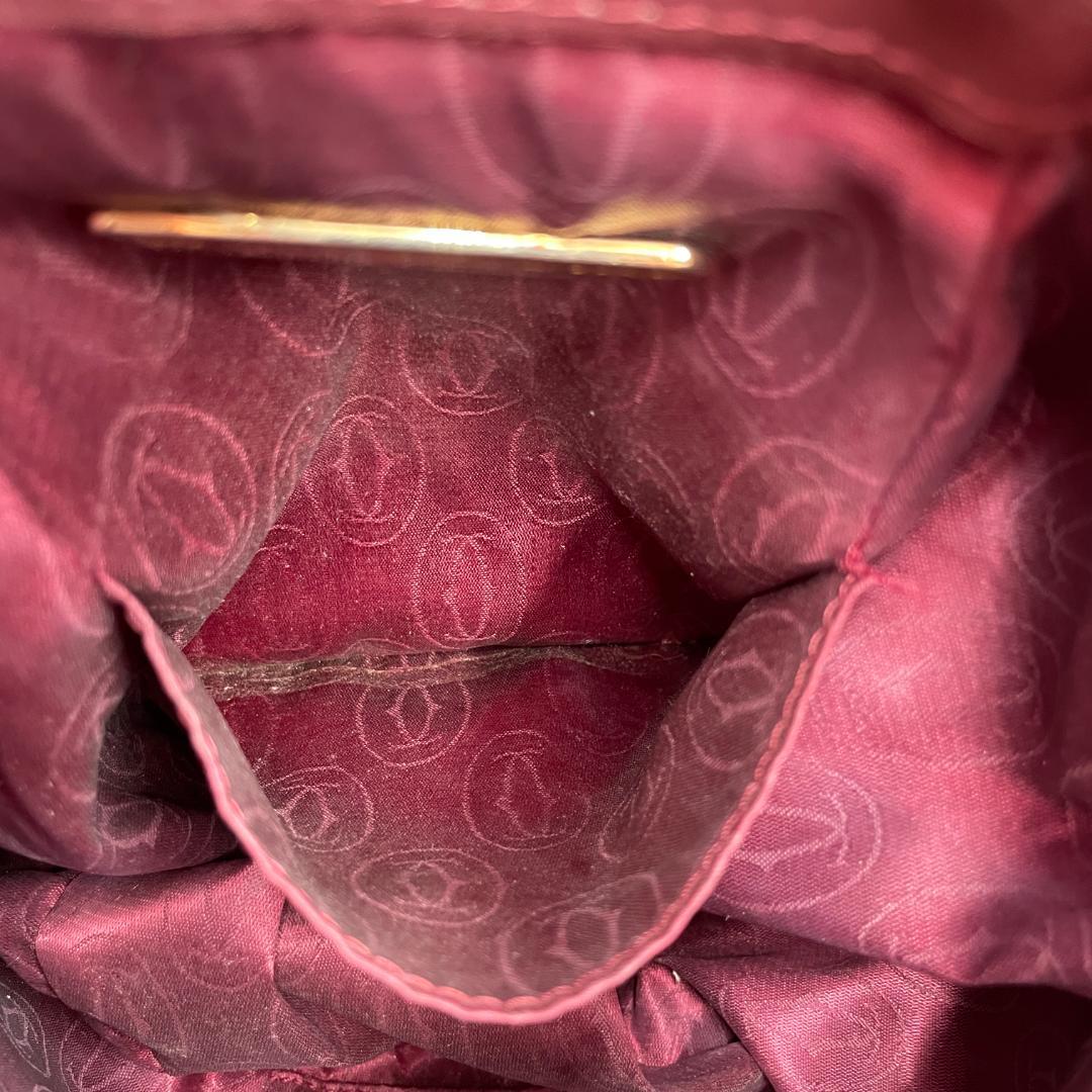 良品 Cartier ショルダーバッグ レザー ボルドー マストライン 巾着