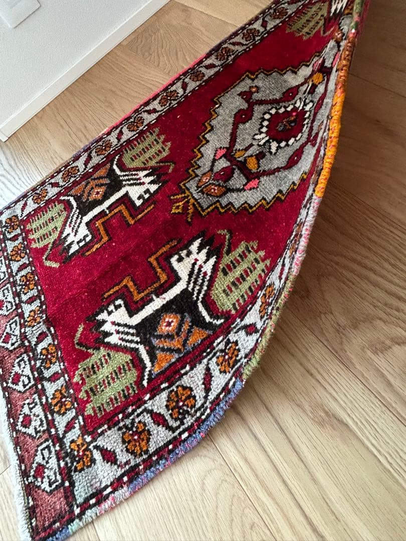 お値下げ　トライバルラグ・トルコヴィンテージラグ・ウール約54×102cm