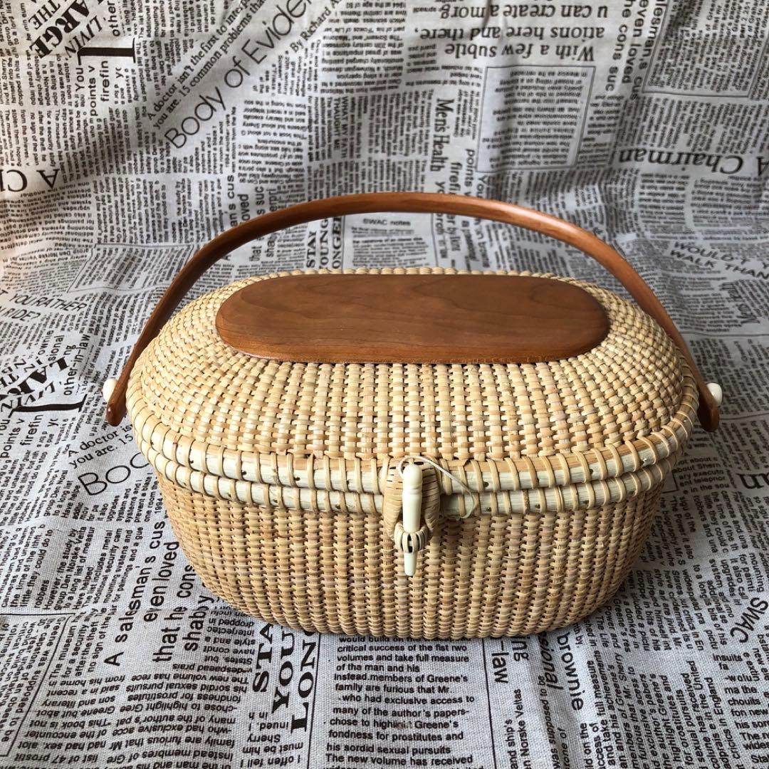 高級藤編バスケット 手提げ 和服コーデ ハンドメイド ピクニックバスケット