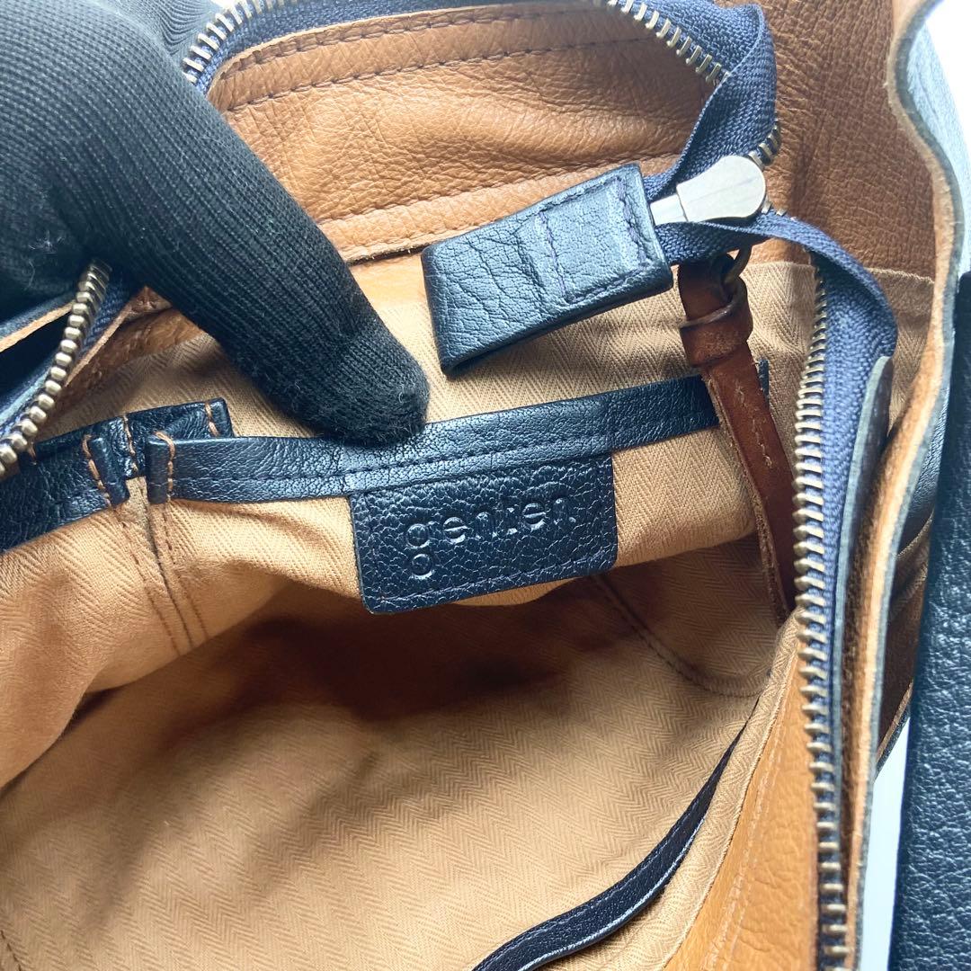 極美品　ゲンテン　タスカ　ショルダーバッグ　ロゴ刻印　レザー　ネイビー