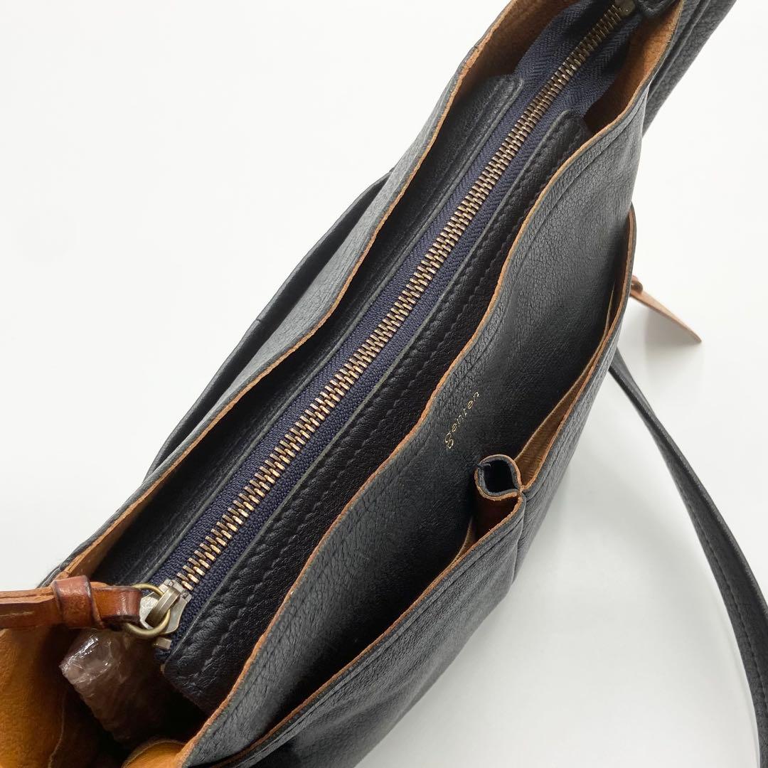 極美品　ゲンテン　タスカ　ショルダーバッグ　ロゴ刻印　レザー　ネイビー