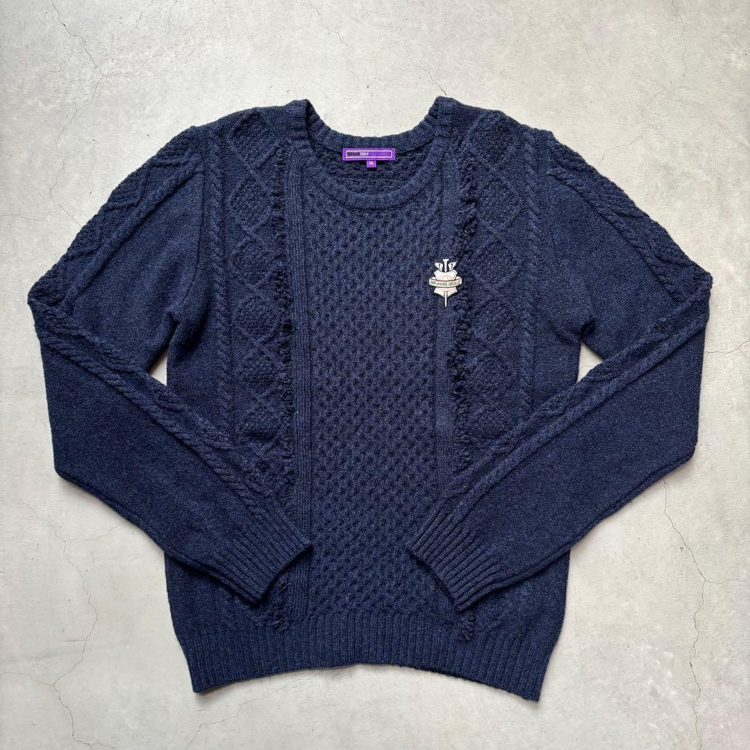 BEAMS GOLF ビームスゴルフ ウール混 クルーネックニットセーター ロゴ