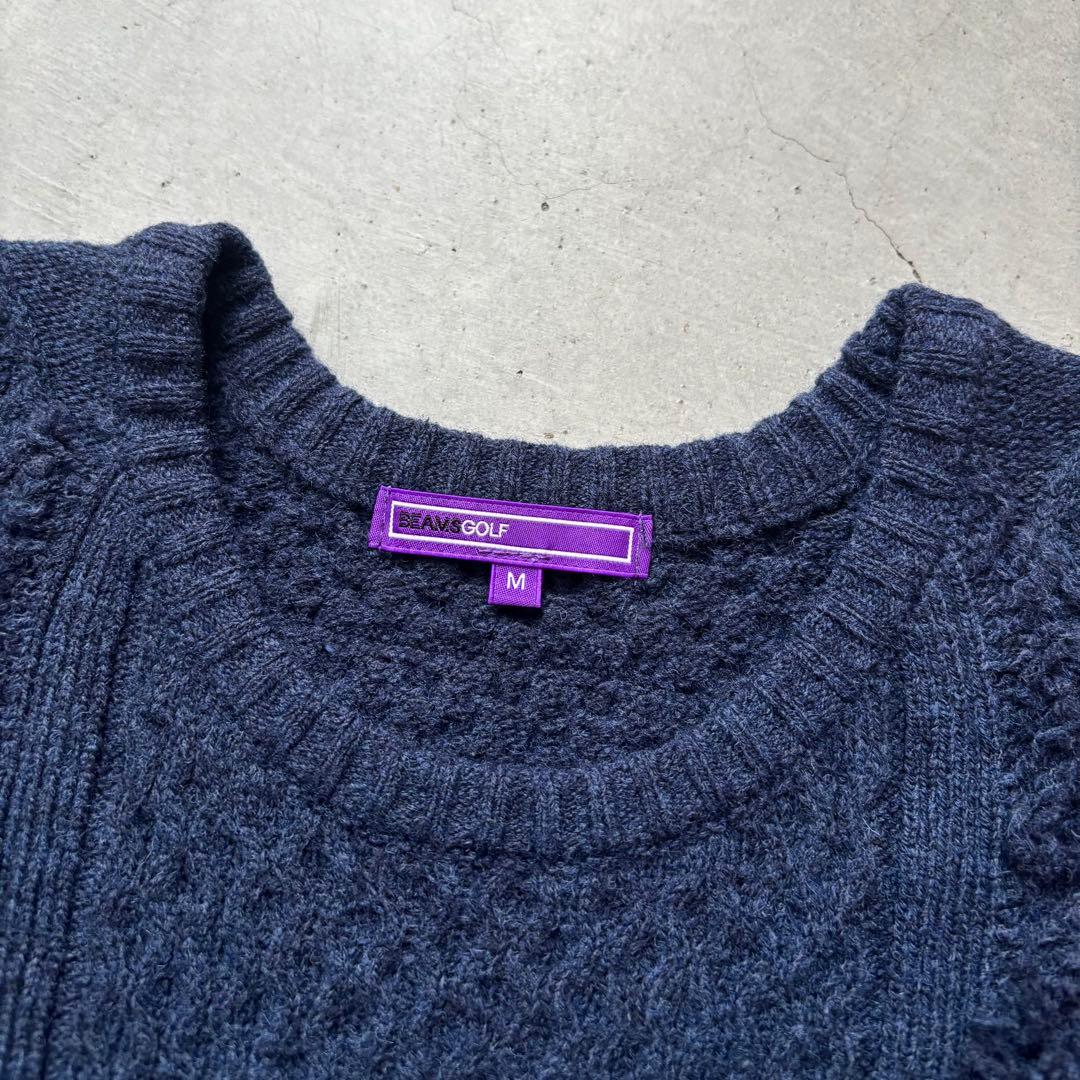 BEAMS GOLF ビームスゴルフ ウール混 クルーネックニットセーター ロゴ