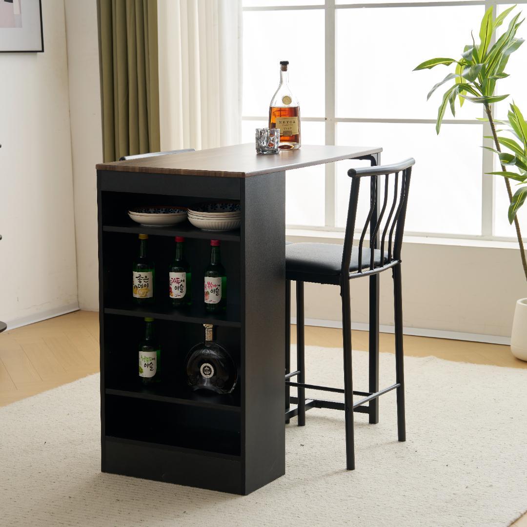 新品！カウンターテーブル 収納機能付き 省スペース パソコンデスク BLACK