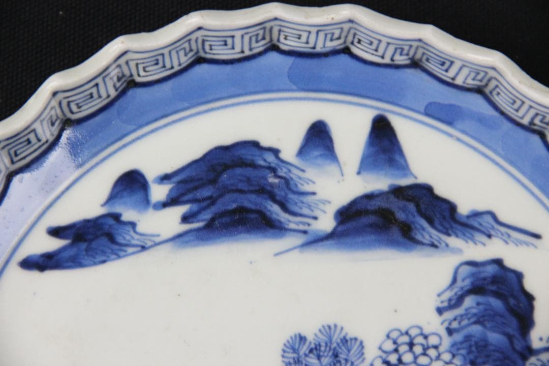 古伊万里 染付 山水図 五枚組 小皿 菓子皿 風景絵 江戸～明治期 Eo21-6