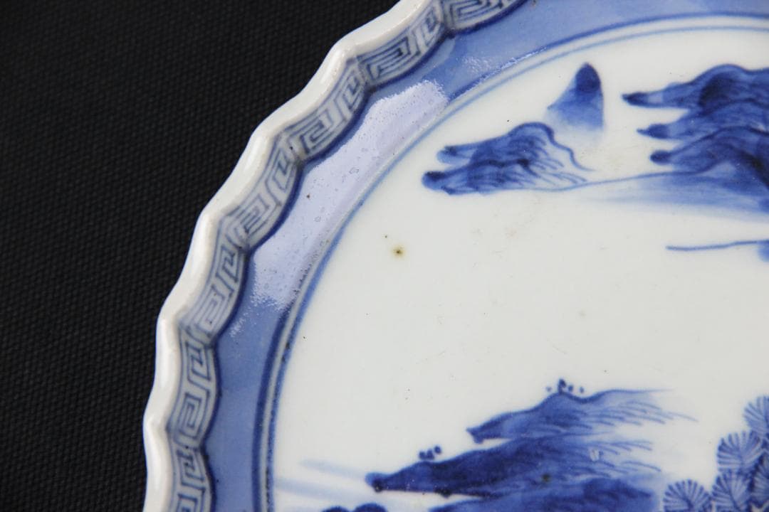 古伊万里 染付 山水図 五枚組 小皿 菓子皿 風景絵 江戸～明治期 Eo21-6