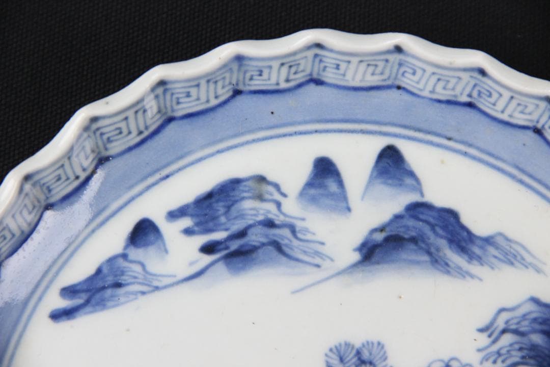 古伊万里 染付 山水図 五枚組 小皿 菓子皿 風景絵 江戸～明治期 Eo21-6