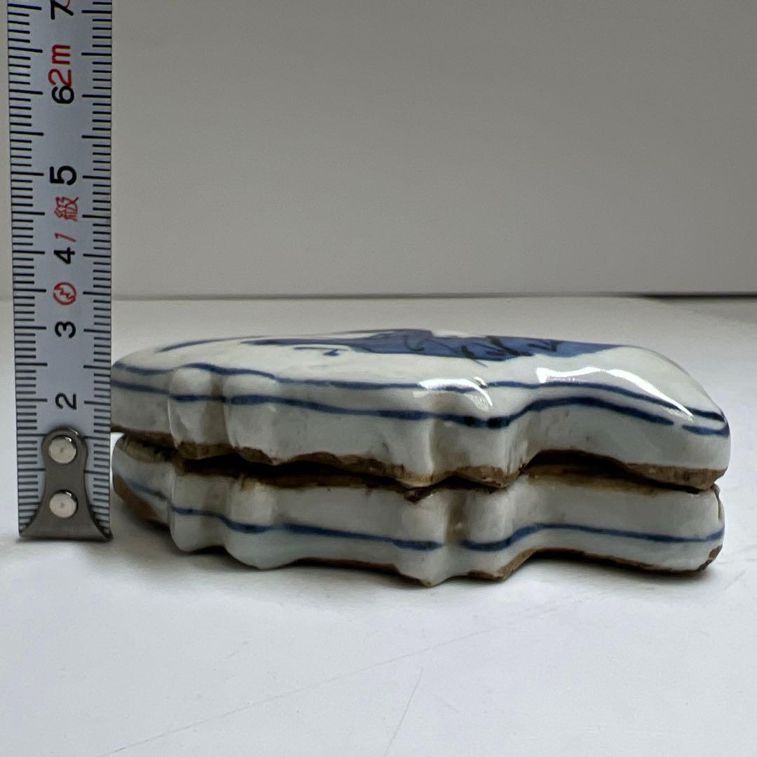 中国明時代　古染付魚文香合　木箱付　幅約9㎝　東Y8-0203①タルサ