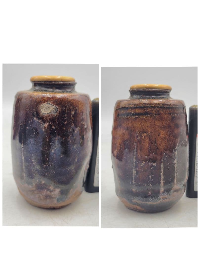 膳所焼　茶入れ　挽家　仕服　合わせ箱　時代物　茶道具　骨董品、美術品