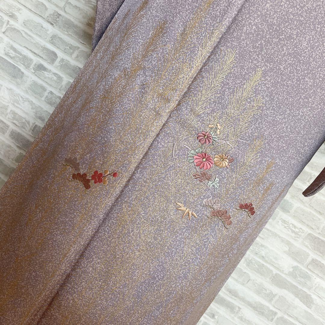 訪問着　フルセット　菊　梅　笹　松　手刺繍　金彩加工　着物　L1