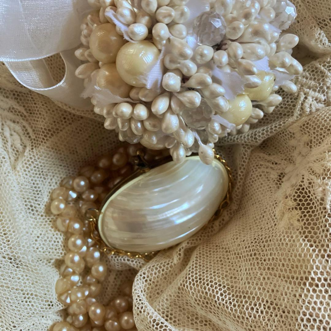 フランスアンティークマザーオブパール　白蝶貝　チェーン付き