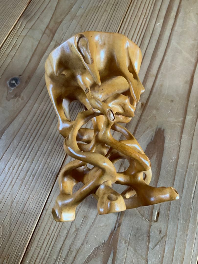 黄楊花台　天然彫り　木彫花台　盆栽花台　根木台