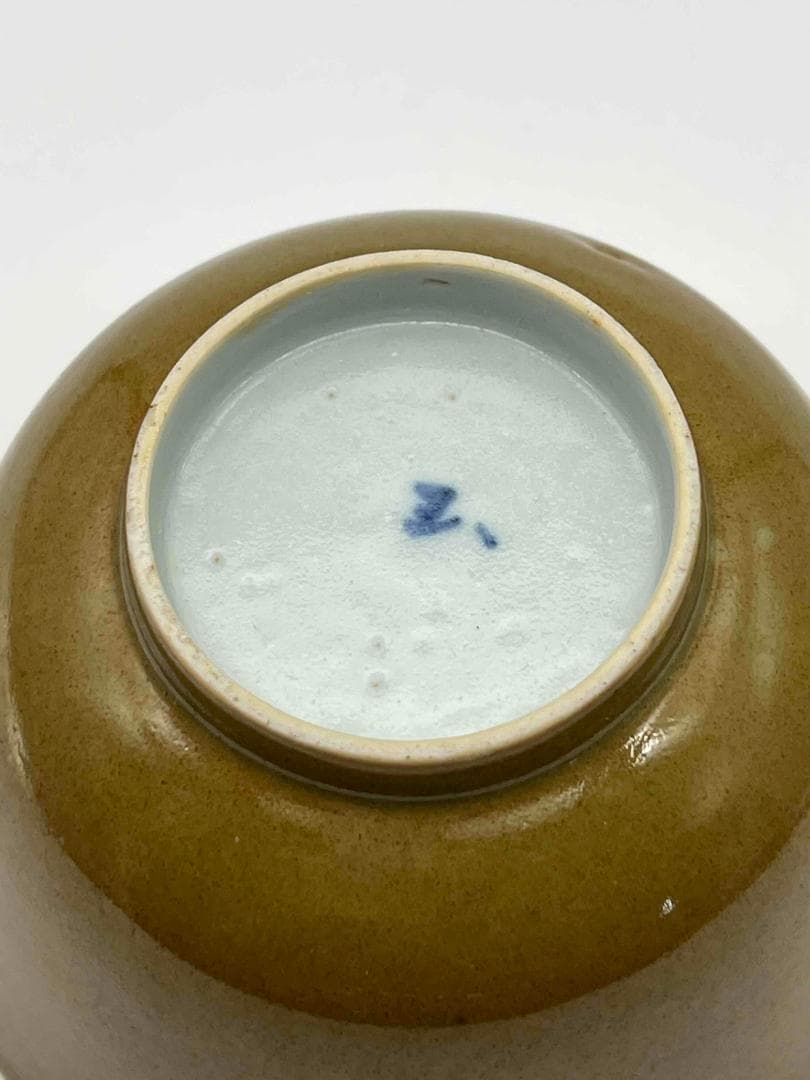 清光緒時代 紫金釉青花草虫文杯 压手杯 茶道具　茶杯 盃 煎茶碗(F-74)