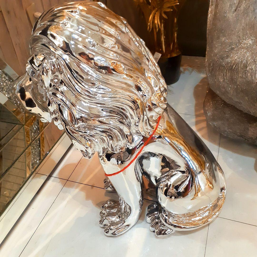 輸入雑貨　アニマルオブジェ　シルバー　『百獣の王様ライオン』　置物　縁起物