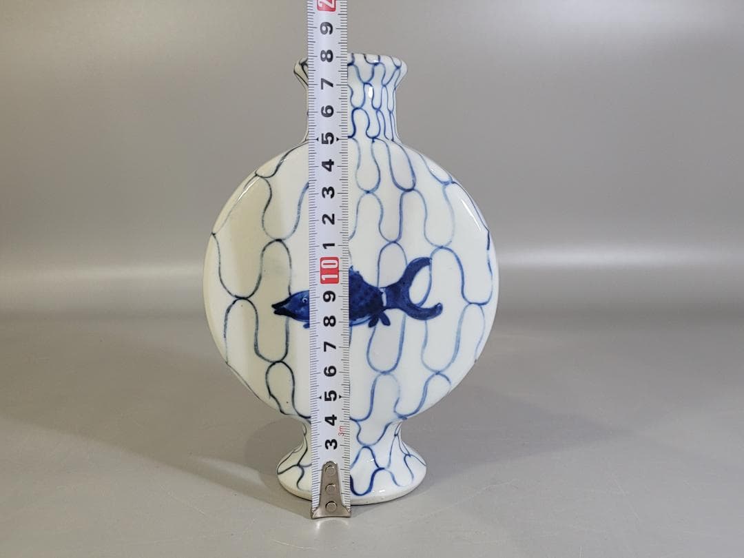 古美術 時代物 五良大甫 呉祥瑞造 染付 網魚紋 花瓶