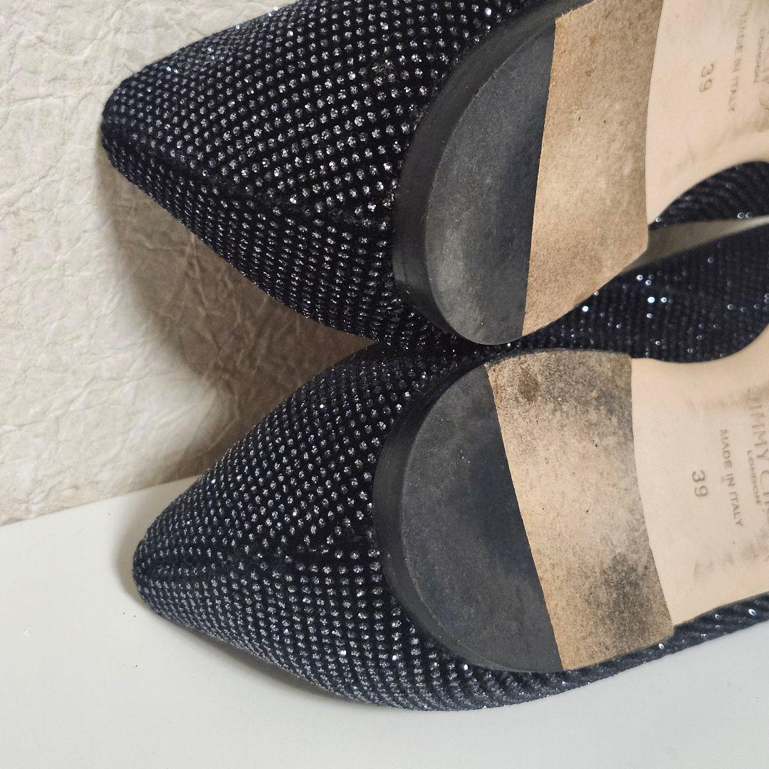 JIMMY CHOO ブラック グリッター フラットシューズ 39