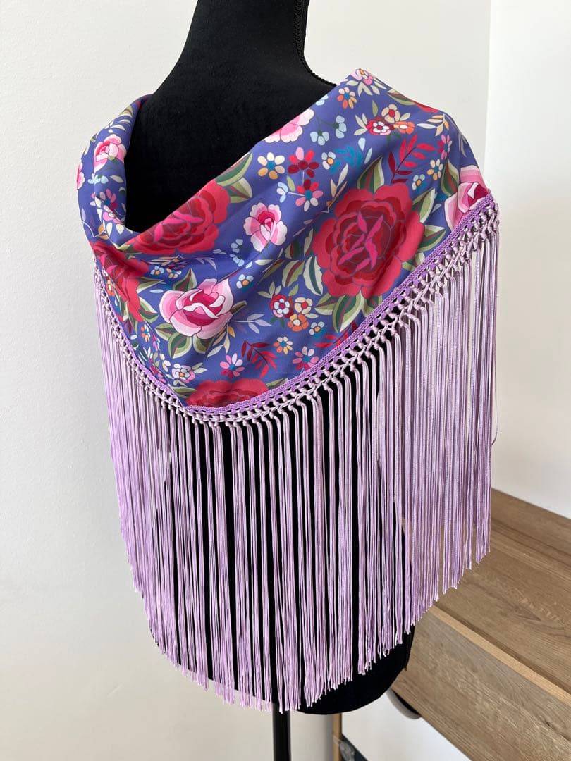 フラメンコ　マントンシージョ　パープルxマントン風花柄　ライラックフレコ