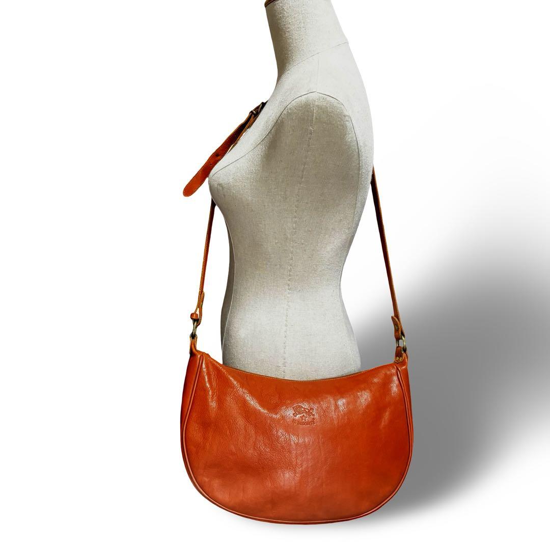 【ヴィンテージ】イルビゾンテ　ショルダーバッグ　オールレザー　茶　ロゴ型押し