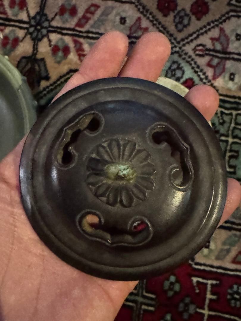 ‼️リサイクルFORT‼️中国の青磁香炉‼️緑石木蓋付