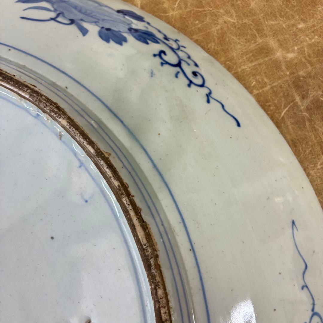染付大皿　花鳥文様　約54cm（一尺8寸）　藍青色　磁器皿　時代物
