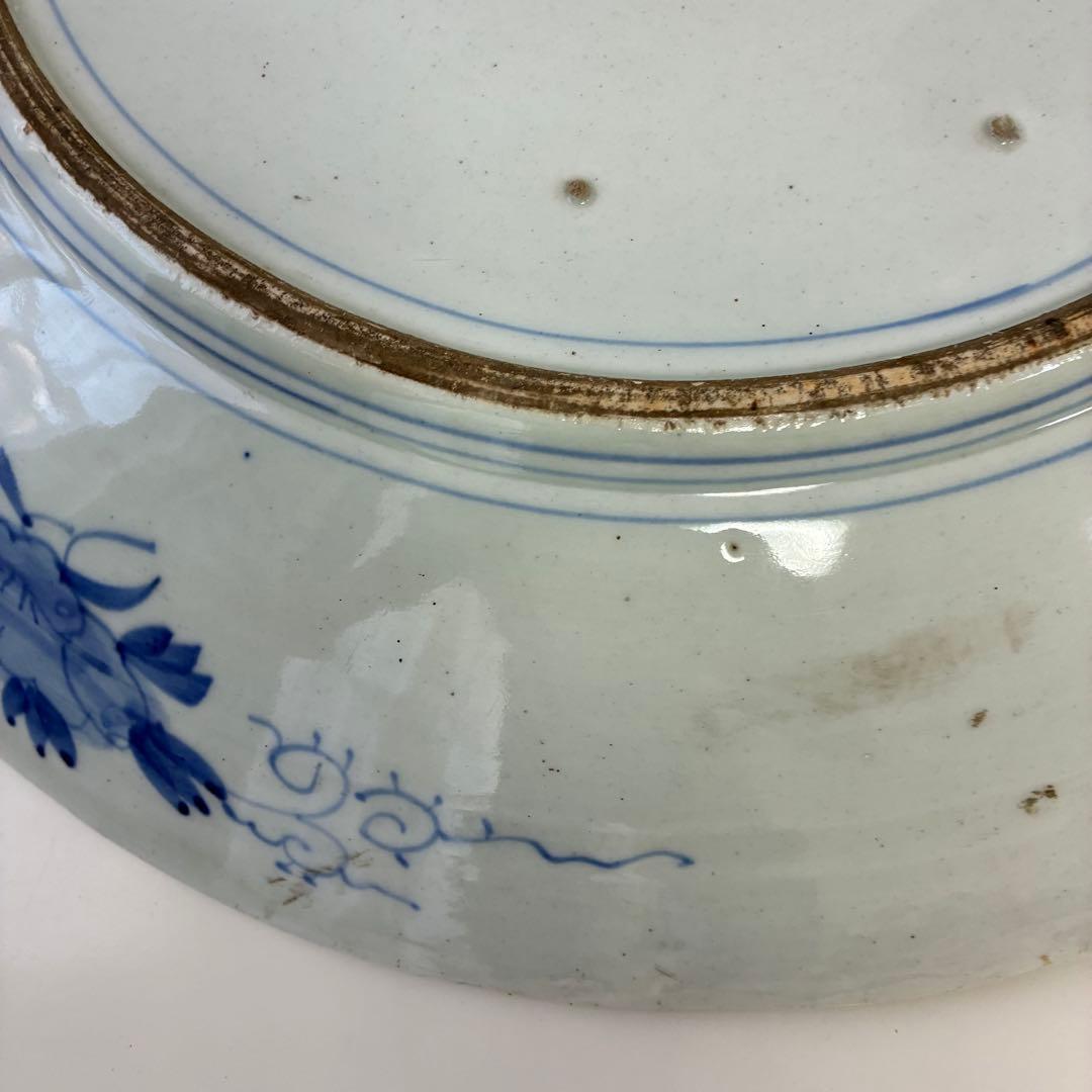 染付大皿　花鳥文様　約54cm（一尺8寸）　藍青色　磁器皿　時代物