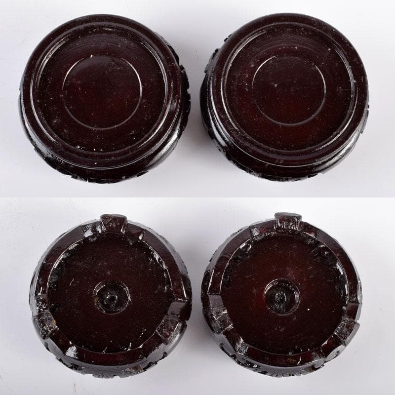 中国　剔紅　堆朱　内七宝　花文瓶　唐木台付　一對　M　R5751