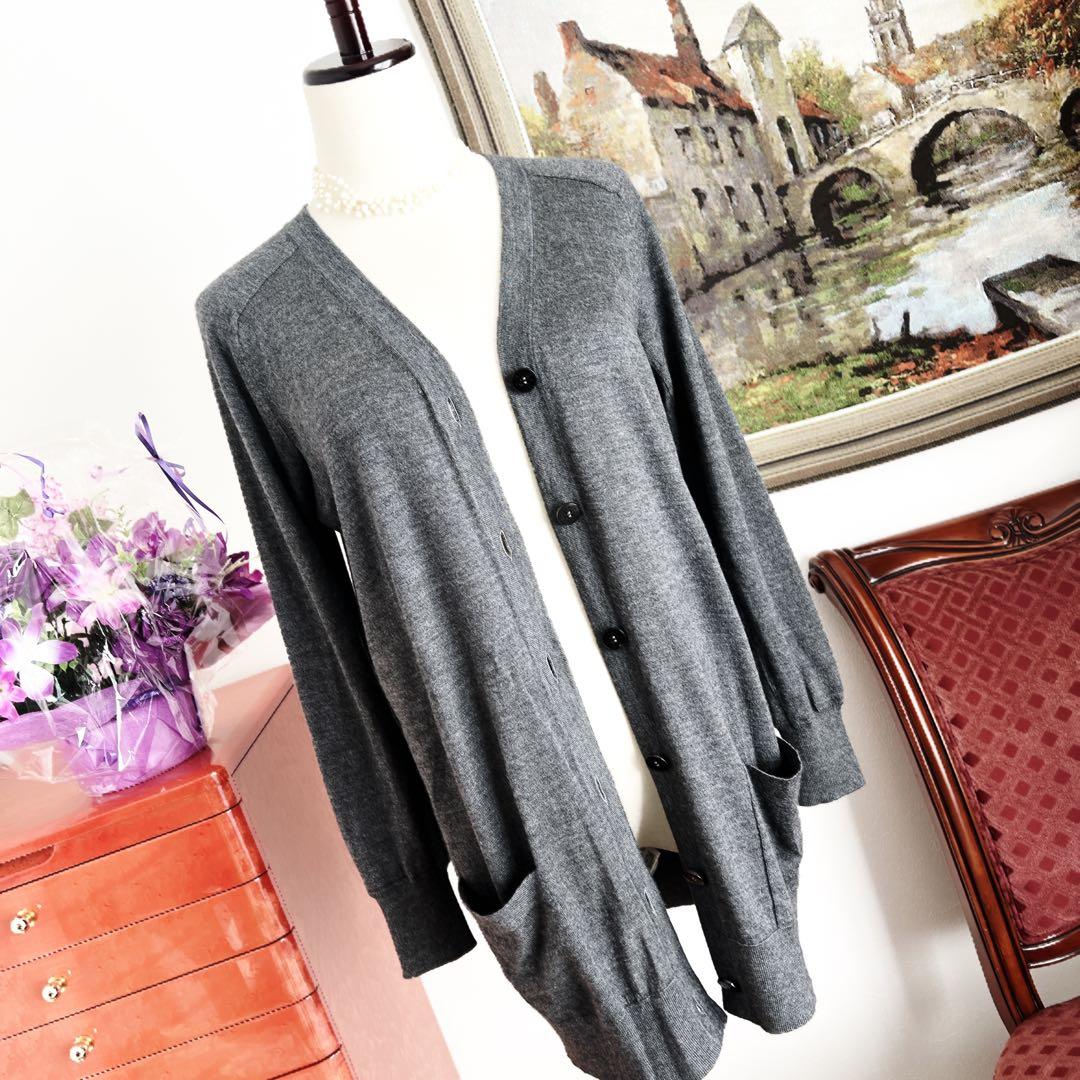 美品　HERMÈSエルメス　ロング　カーディガン カシミヤ×シルク グレー