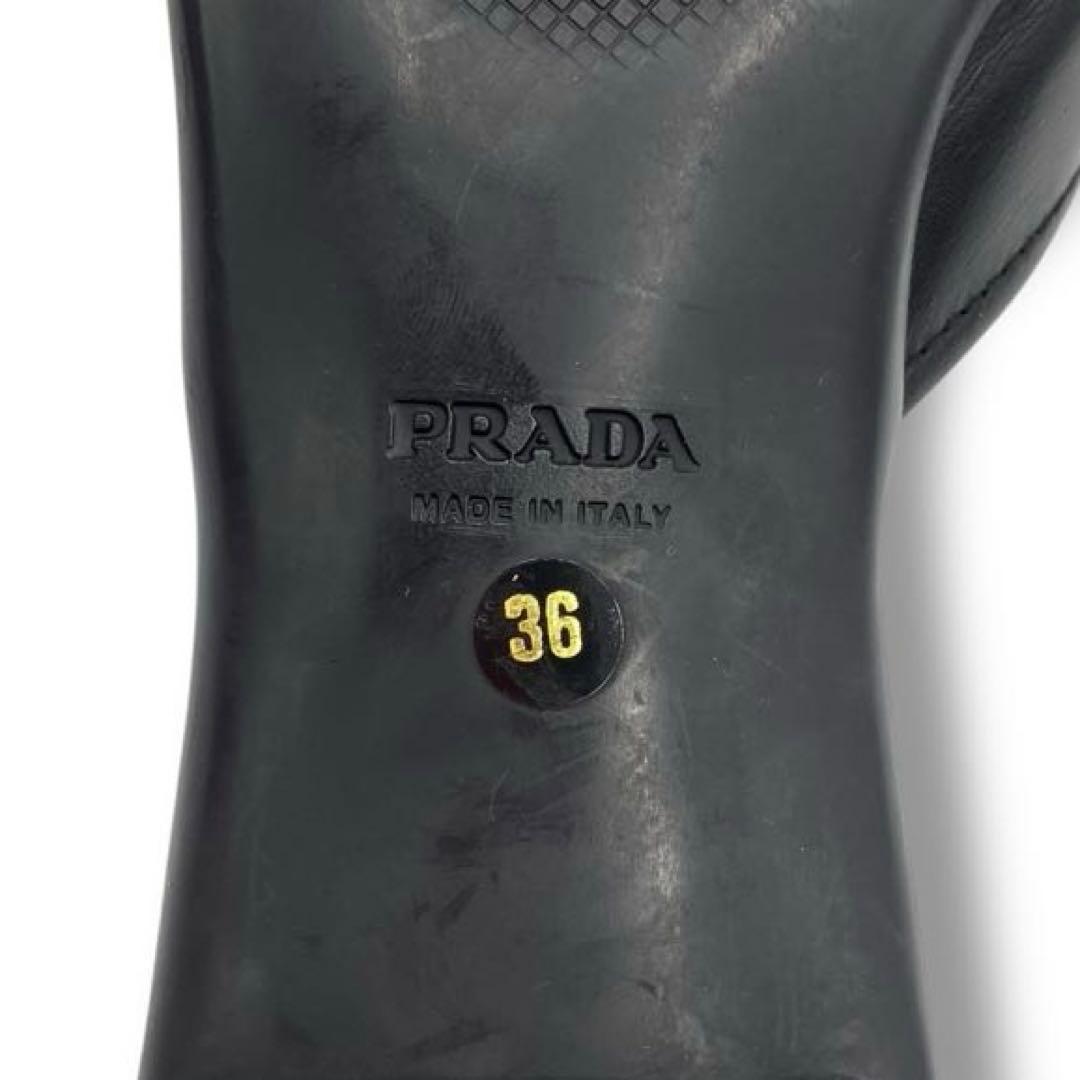 美品 PRADA ロゴ バックル レザー アーカイブ サンダル ミュール 36