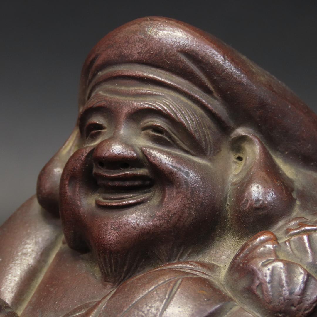 ⭕400 江戸時代末期 備前焼 鯛を持つ恵比寿様 大根を持つ大黒様 高さ13cm