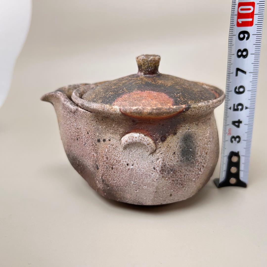 B柴岡信義 備前市無形文化財 備前焼 窯変 共箱 共布 栞 面取 宝瓶 茶器