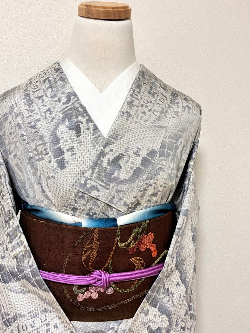 名古屋帯　相良刺繍　葡萄唐草　九寸　正絹