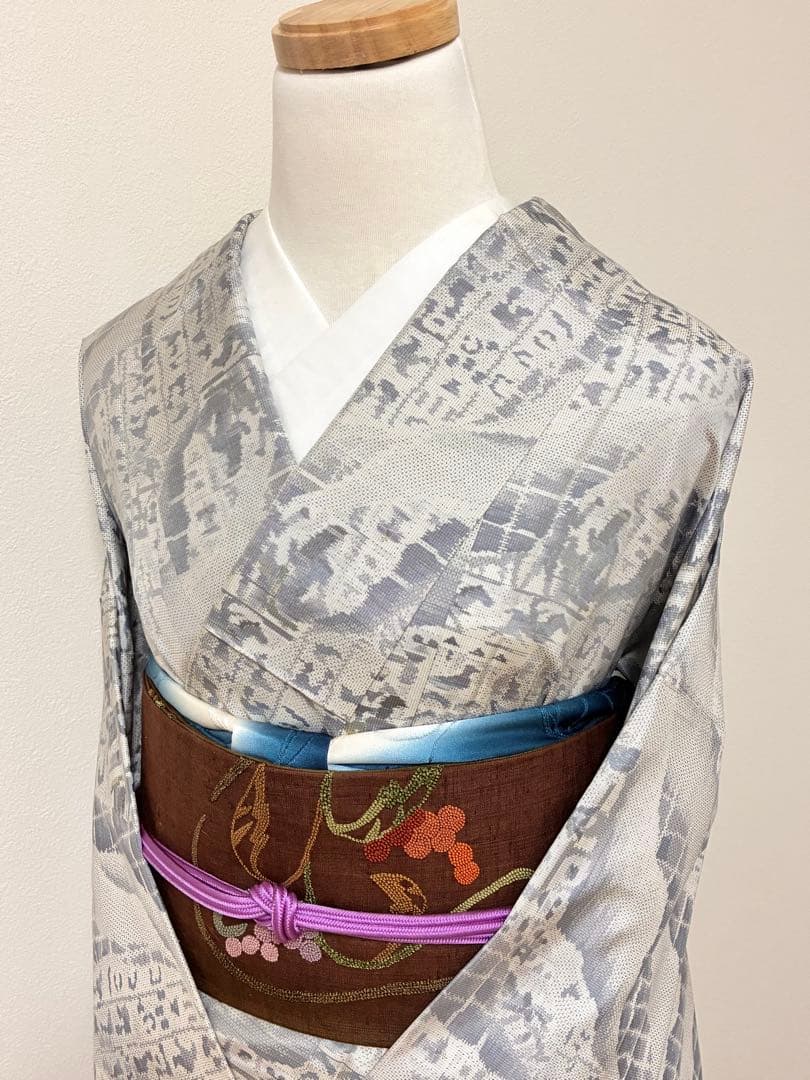 名古屋帯　相良刺繍　葡萄唐草　九寸　正絹