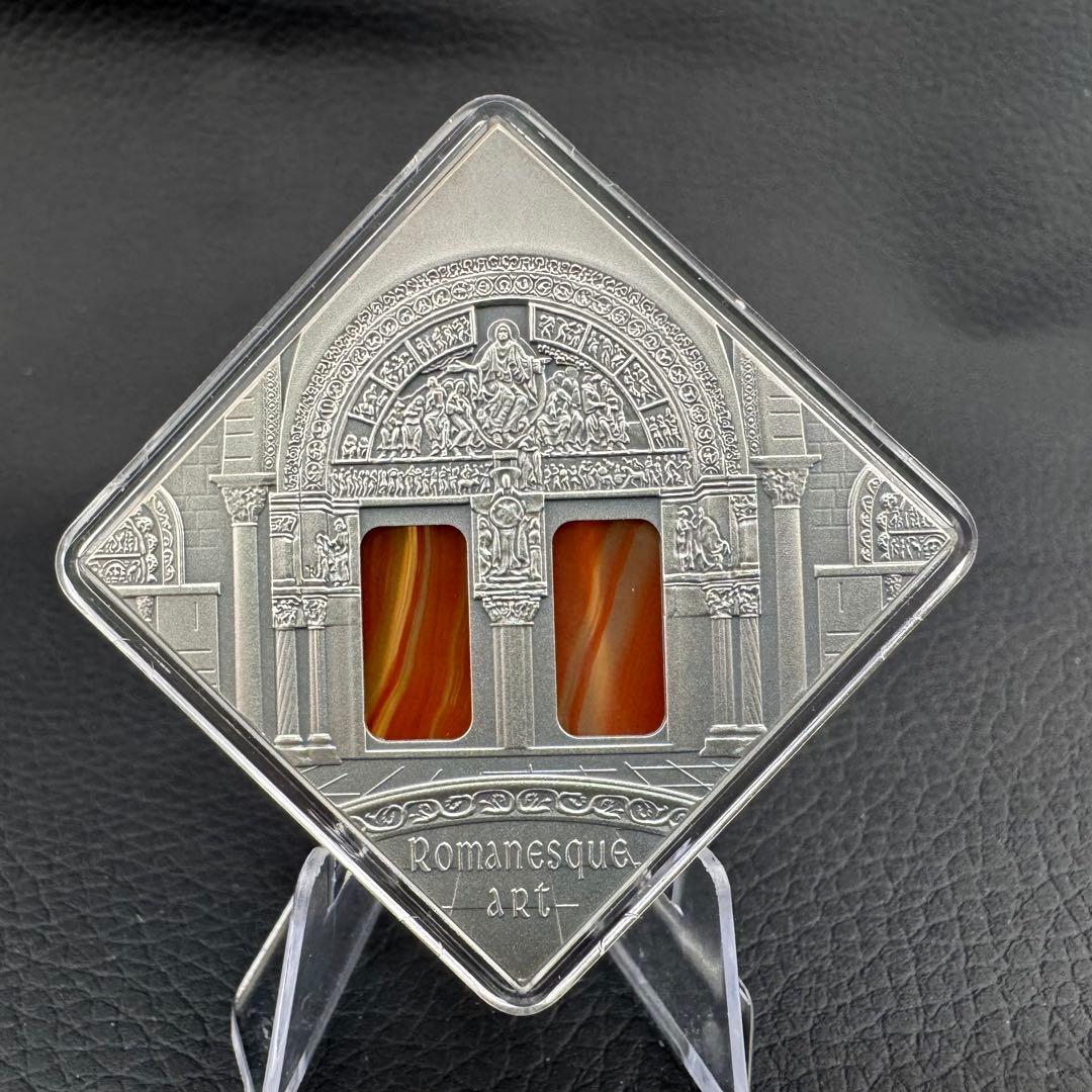 アンティーク銀貨 ロマネスク様式 パワーストーンのステンドグラス 純銀
