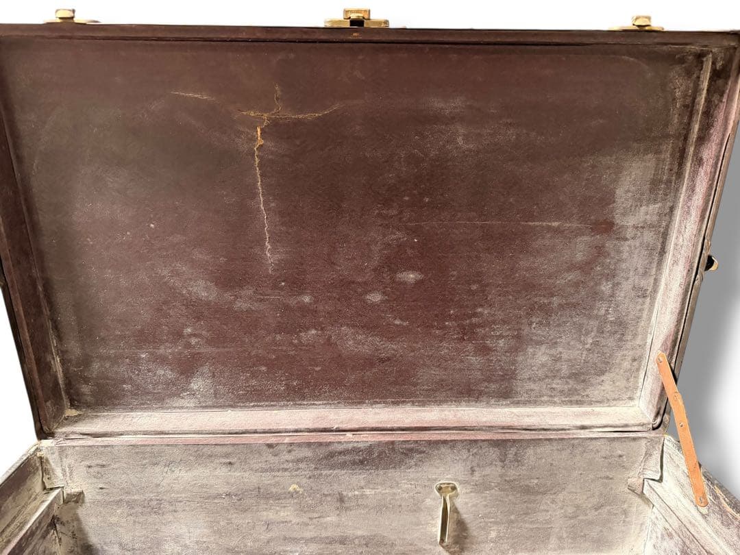 #アンティーク トランクケース 木製 革風素材 ヴィンテージ収納箱