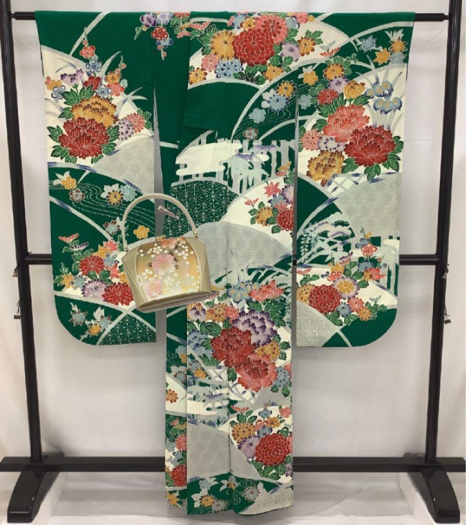 桜の花柄 和装用バッグ 草履セット　金色