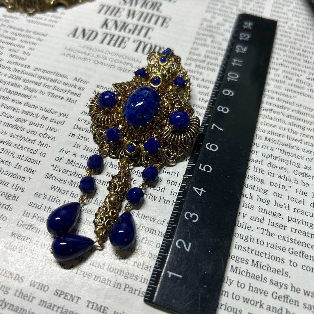 W.GERMANY西ドイツ製ヴィンテージブローチ 大きなぶら下がり ブルー