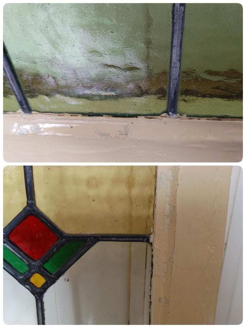 アンティーク　ステンドグラス窓枠　ｗ４８,８×h５１×ｄ4，2㎝