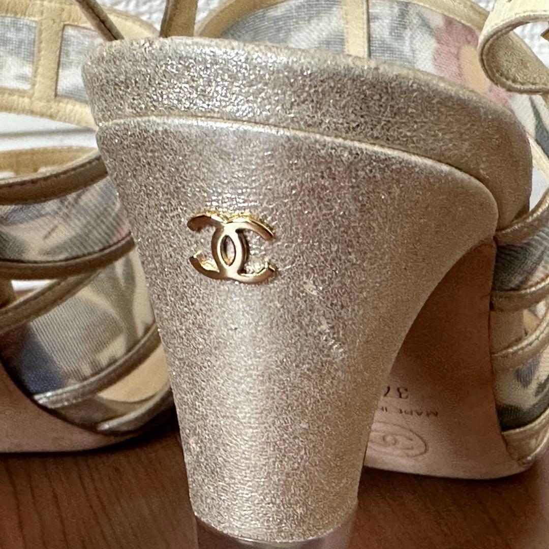 CHANEL 花柄メッシュサンダル 37.5C 24〜24.5㎝ ハイヒール