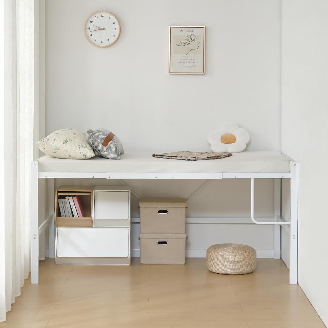 ロータイプ・ロフトベッド【セミダブル】　高さ90cm　一人暮らし　WHITE