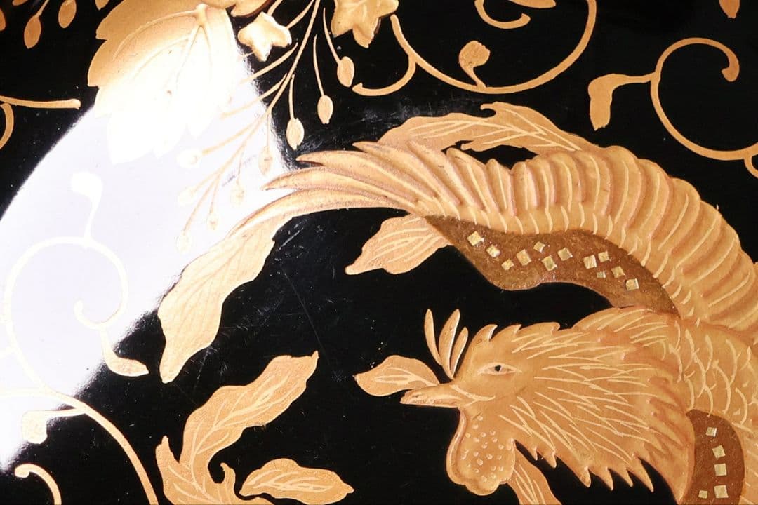 【MB193】天然木漆塗 鳳凰桐唐草 金蒔絵 黒塗 吸物椀 二客 大正昭和
