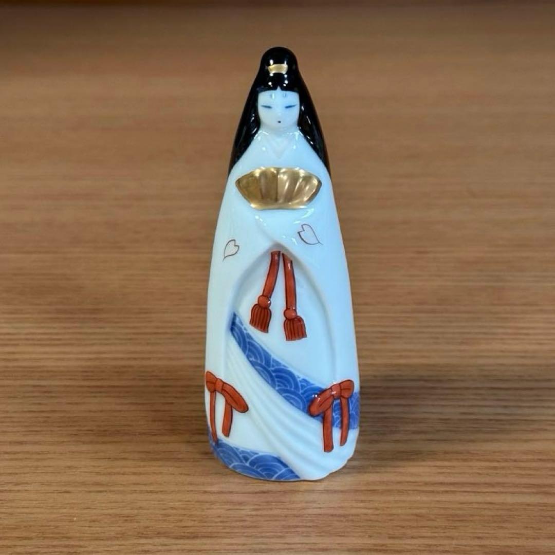 伊万里焼 畑萬陶苑 色絵金彩墨弾き青海波文 夫婦雛☆