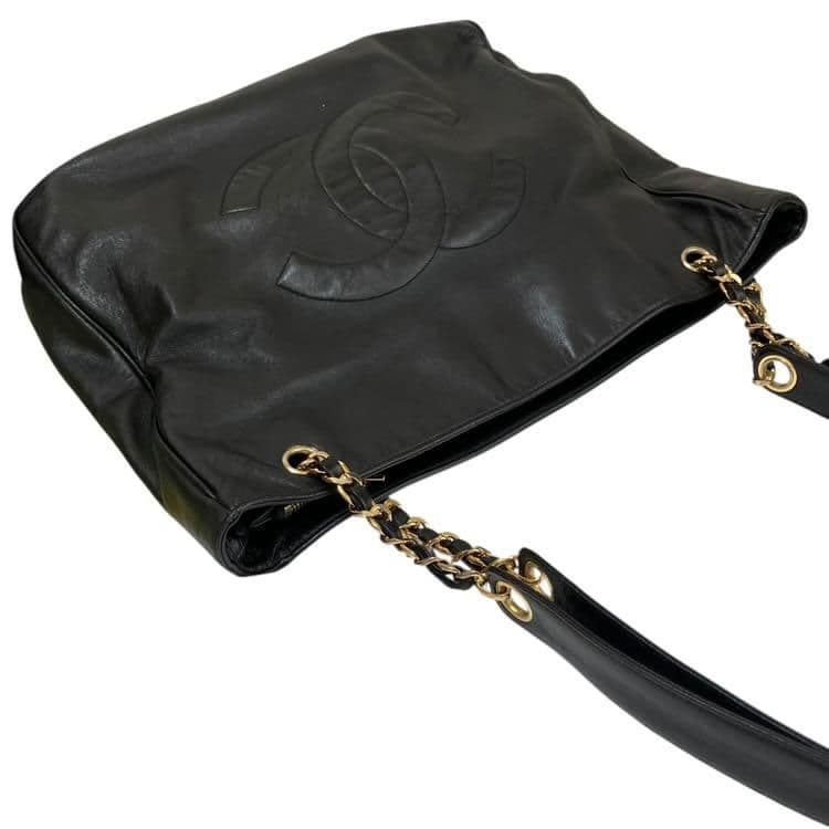CHANEL シャネル ラムスキン トート ショルダーバッグ ブラック シール有