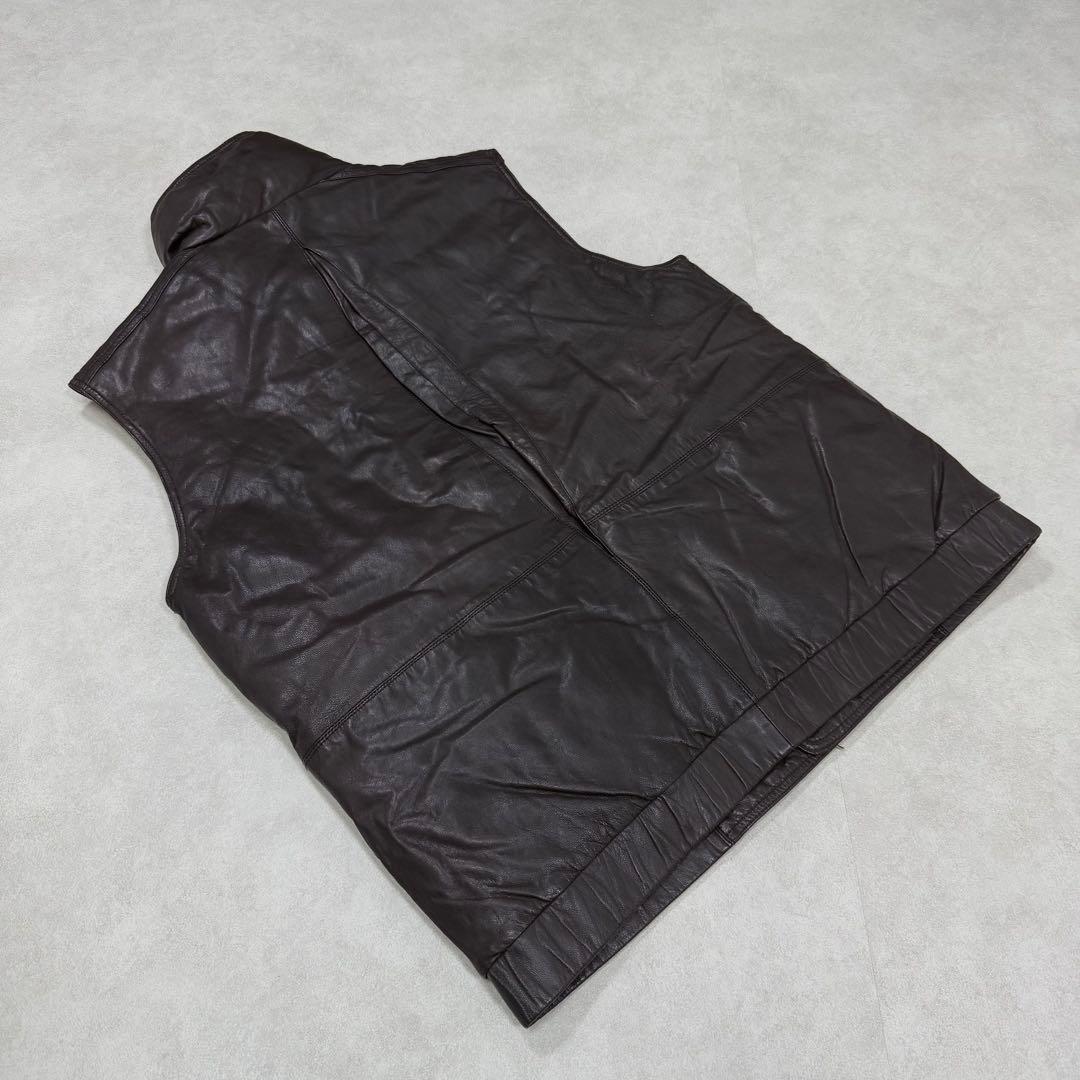 古着 80s 黒タグ エディーバウアー レザー ベスト ジャケット ブラウン茶①