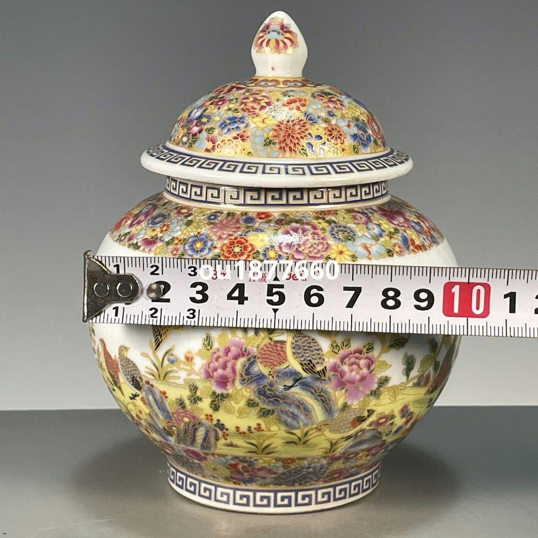 琺瑯彩花鳥貯蔵蓋缶 景徳鎮 陶磁器 装飾品 現代工芸品 美術品 置物