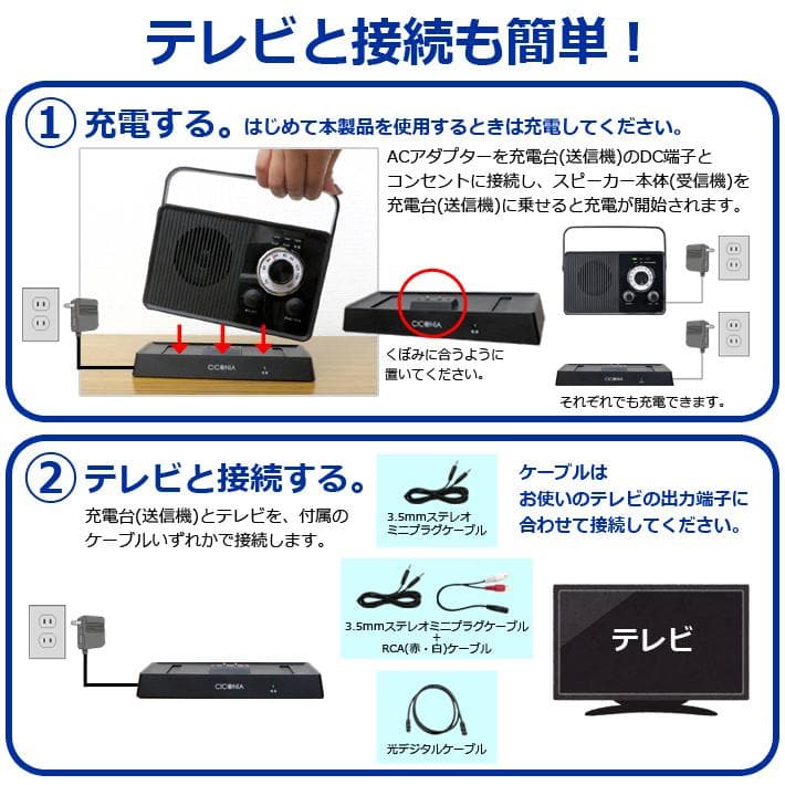 新品 未使用 ワイヤレスTVスピーカー 耳元スピーカー テレビ ホワイトブラック