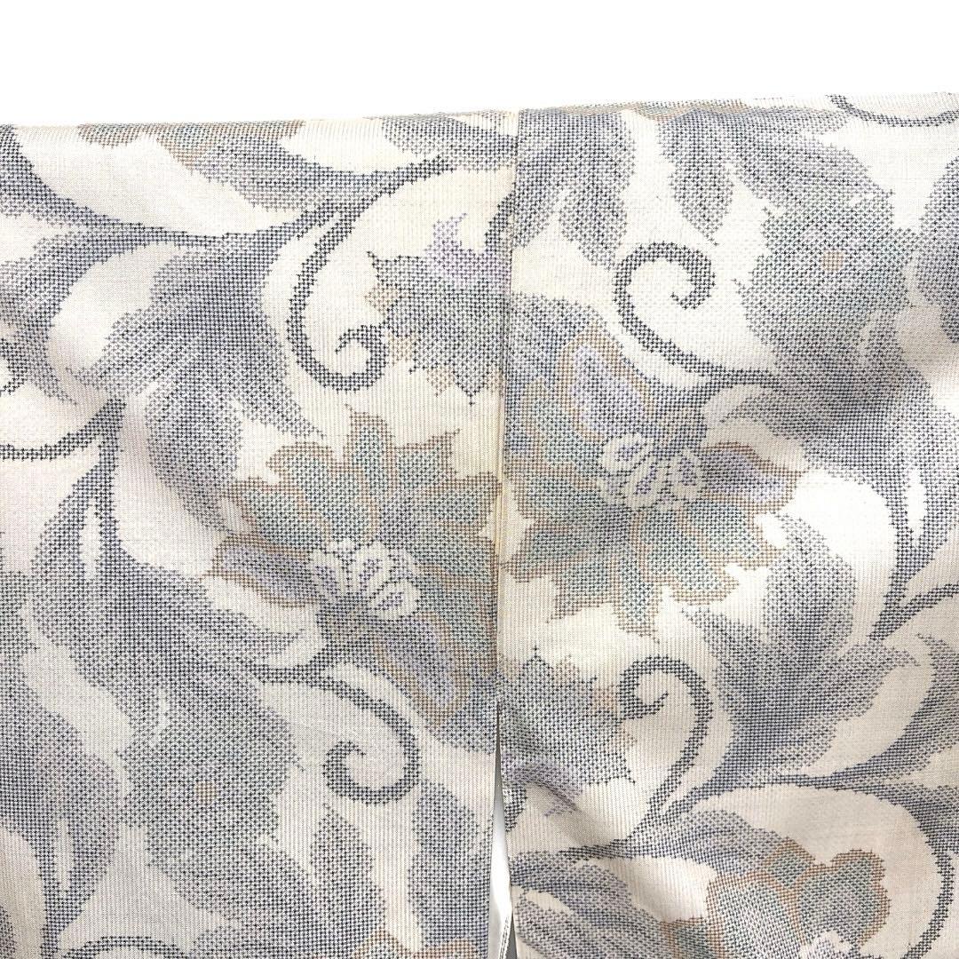 小紋　白大島紬　唐花　リーフ　白地　着物　053a d