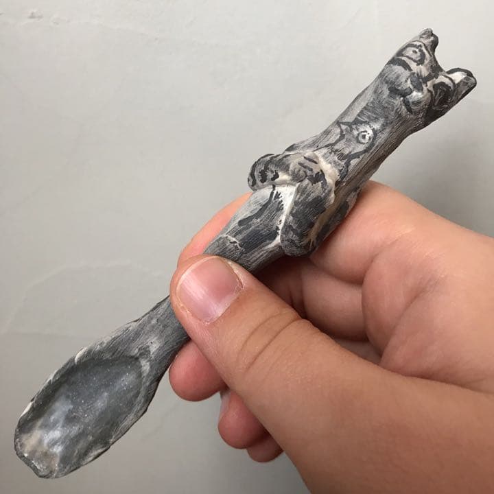 妻の作った ファラオの棺 猫ミイラ 蓋物 陶芸 スプーン