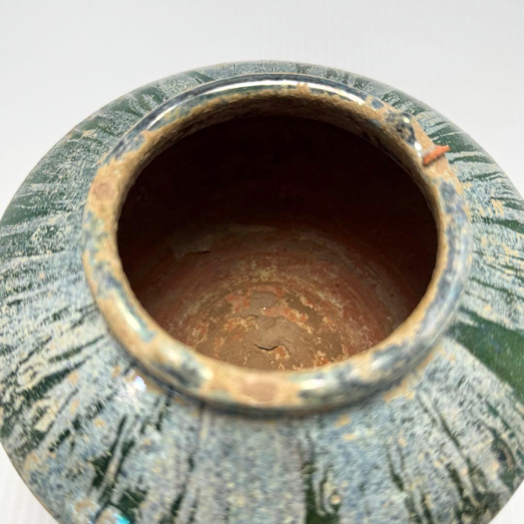 希少 中国 漢時代 漢緑釉 銀化小壺 壺 共箱付 土 泥 付き