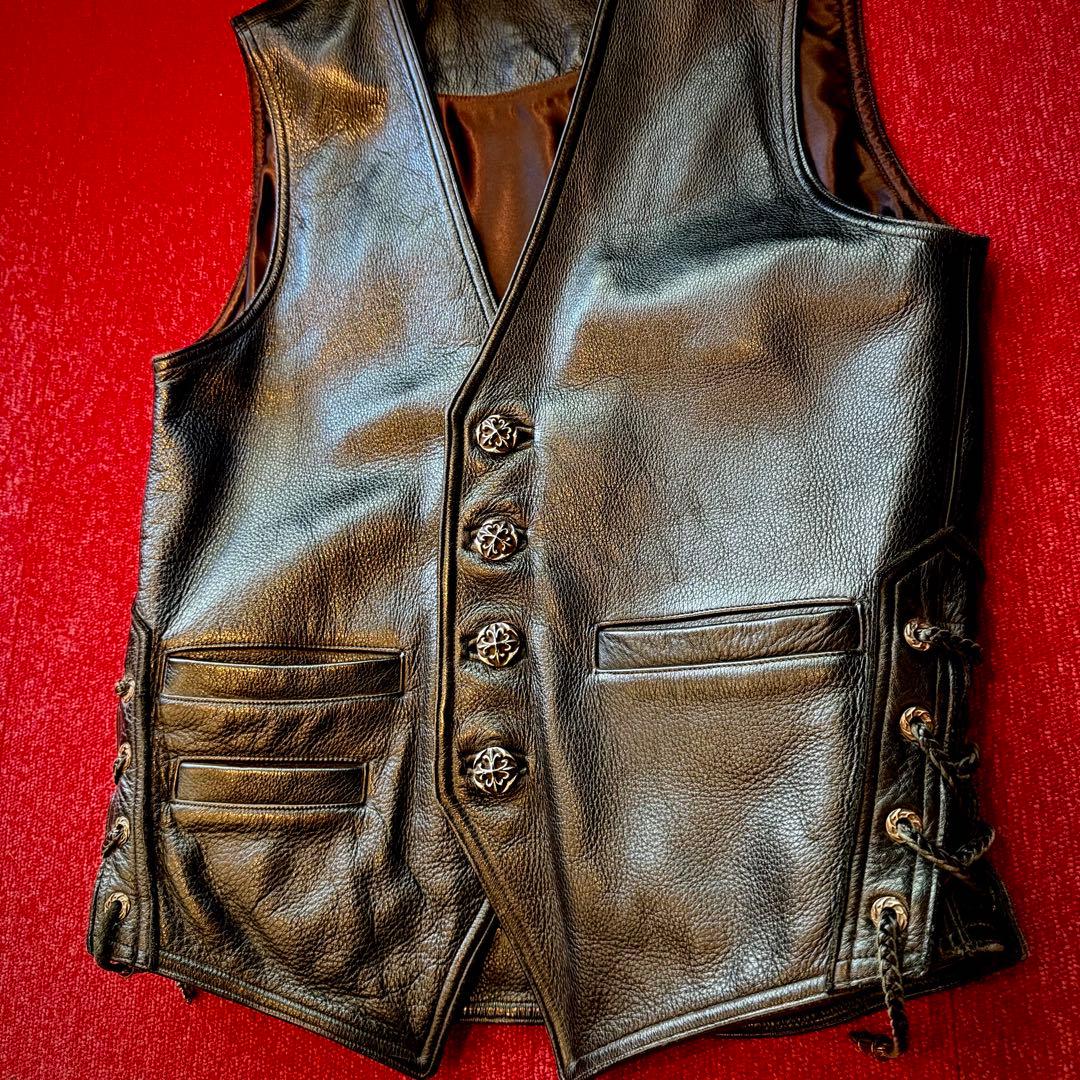 A&Gエーアンドジー レザーベスト シルバー925本革&スティングレー￼￼エイ革